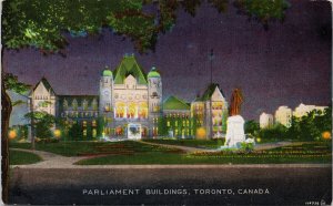 Parliament Buildings at Night Toronto ON Ontario c1938 Postcard F56