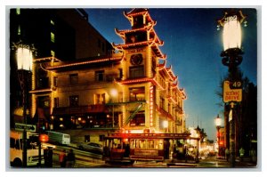 Vintage 1974 Postcard Chinatown at Night Trolleys San Francisco California