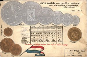 Netherlands Coins Currency Money Florin Guilder Embossed c1910 PC