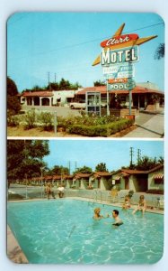 PASADENA, California CA ~ Route 66 ~ CLARK MOTEL Pool ca 1950s Roadside Postcard