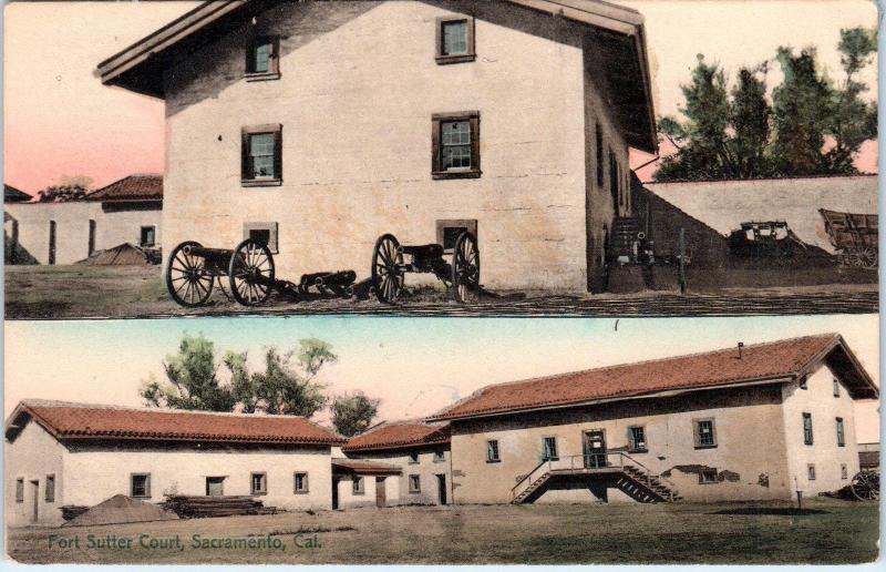 SACRAMENTO, CA California FORT SUTTER Split View  c1910s  Handcolored   Postcard