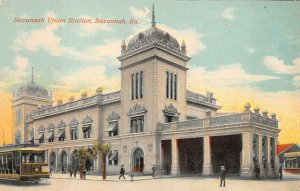 SAVANNAH UNION STATION TRAIN DEPOT TROLLEY SAVANNAH GEORGIA POSTCARD (c. 1910)