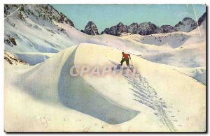 Old Postcard The Pyrenees in the snow Bagneres de Bigorre La Mongie on the no...