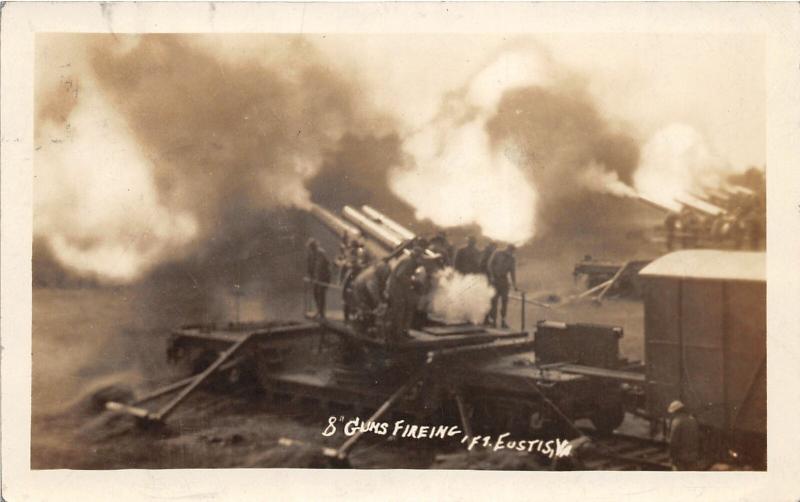 F28/ Eustis Virginia RPPC Postcard 1929 8 Guns Fire Soldiers Military