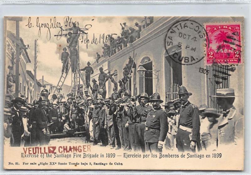 CUBA : exercise of the santiago fire brigade in 1899 - tres bon etat