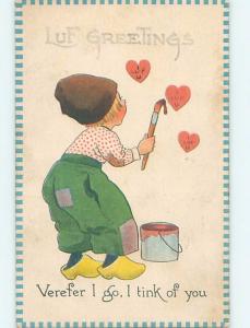 Pre-Linen Valentine BOY PAINTS HEARTS ON THE WALL HL5548