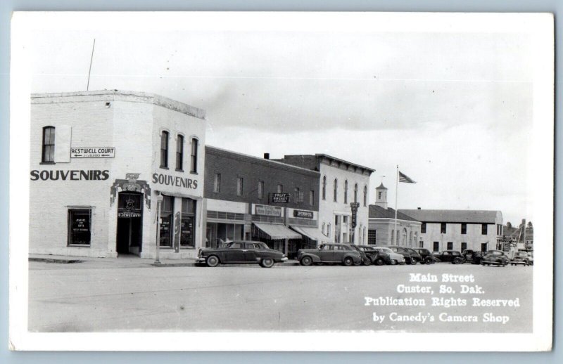 Custer South Dakota SD Postcard RPPC Photo Main Street Restwell Court Hotel