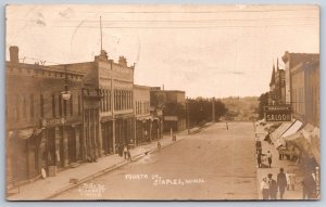 Staples MN Clothier J McCabe~Doric Theatre~Orando's Saloon~Twins?~Lindquist RPPC
