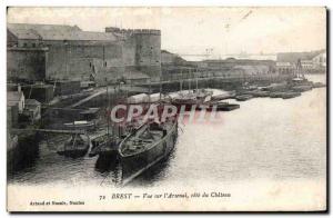 Postcard Old Brest Overlooking the Arsenal side Du Chateau boat
