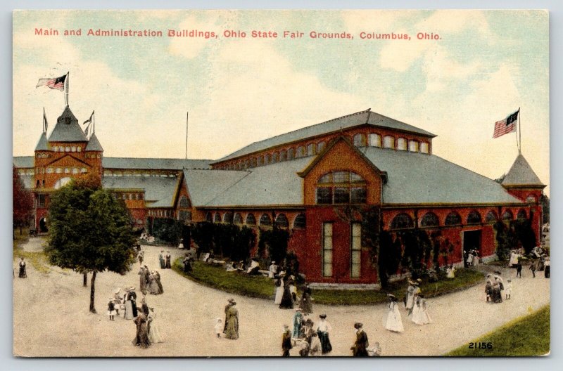 Columbus Ohio~State Fair Grounds Main Buildings~Victorian Lady Crowd~Kids~1908 