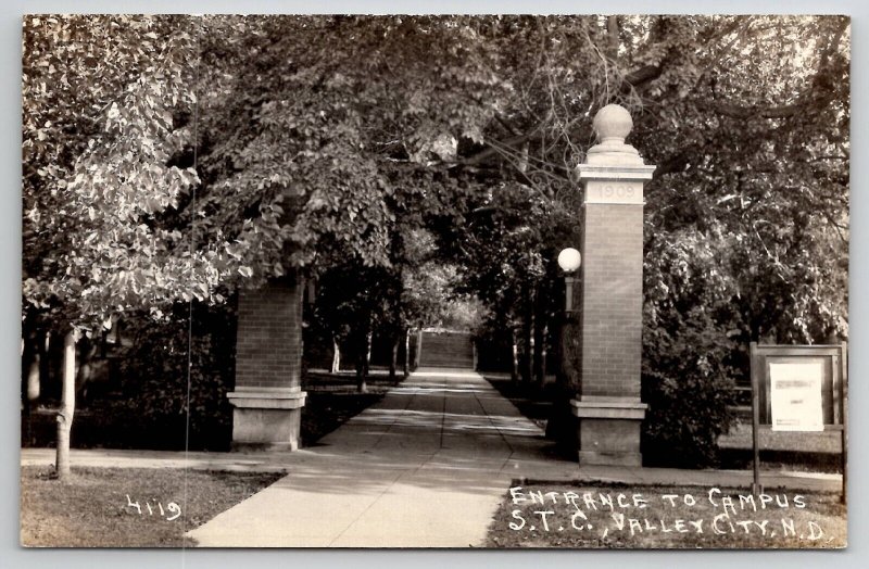 ND Valley City Entrance Campus S.T.C. RPPC Real Photo North Dakota Postcard K24