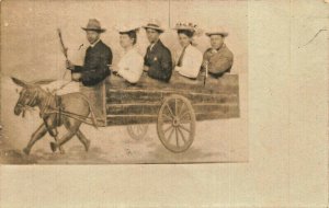 LIKELY SAN ANTONIO TX~MEN & WOMEN POSE IN DONKEY WAGON~1900s REAL PHOTO POSTCARD