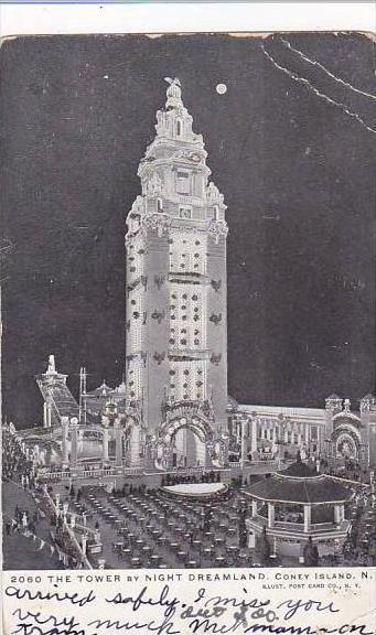 New York Coney Island Tower By Night At Dreamland 1905