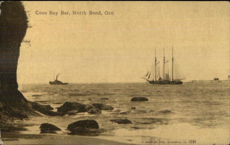 North Bend OR Coos Bay Bar Ships c1910 Postcard