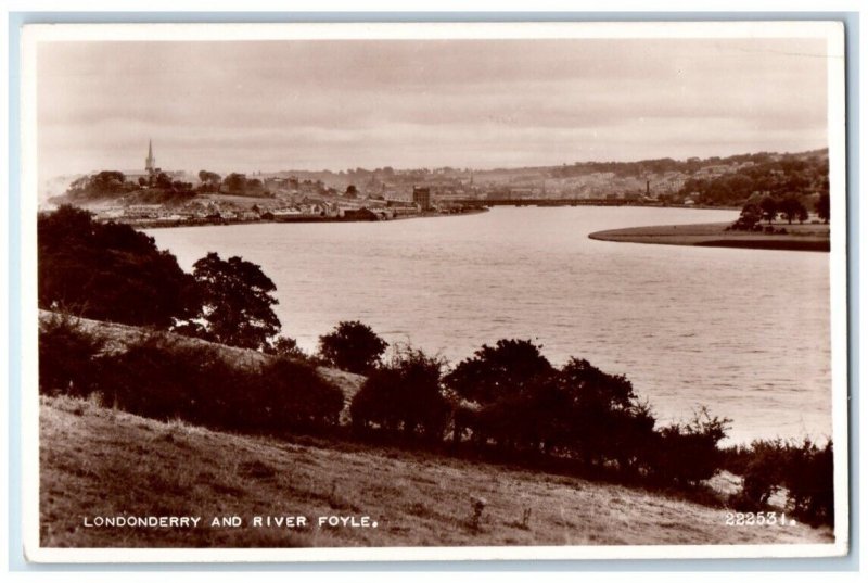 c1920's River Foyle View Londonderry Derry Ireland RPPC Photo Unposted Postcard