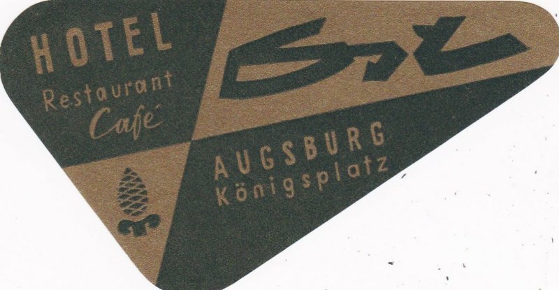 Germany Augsburg Hotel Restaurant Koenigsplatz Vintage Luggage Label sk2642