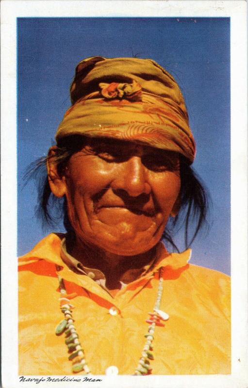 postcard Navajo Medicine Man portrait - 1940s