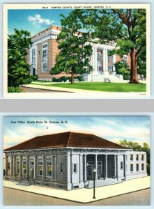 2 Postcards SUMTER, South Carolina SC  ~ County Court House, Post Office 1940s