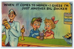 1946 Children Soda Fountain Drug Store East Moline Illinois IL Vintage Postcard