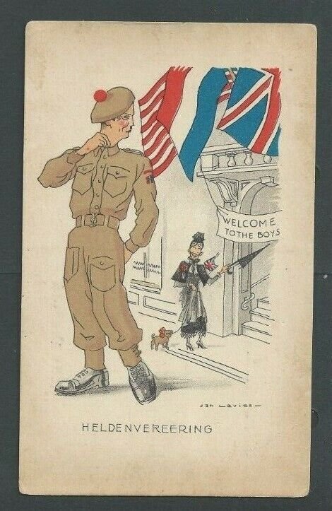 Ca 1915 Post Card WW1 Humor Welcome To The Boys W/Old Woman & Dog