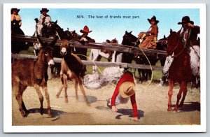 Western~The Best Of Friends~Cowboy Falling Rodeo Scene~HH Tammen Vtg Postcard