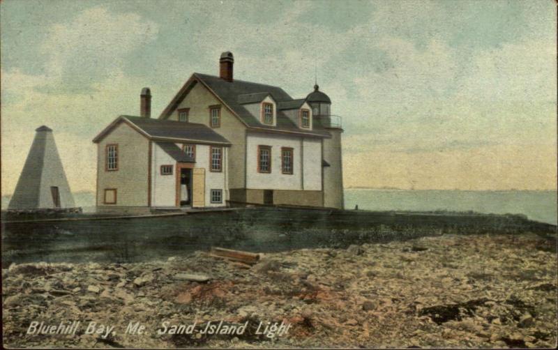 Bluehill ME Sand Island Lighthouse c1910 Postcard