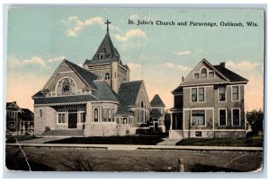 Oshkosh Wisconsin WI Postcard St. Johns Church Parsonage Exterior c1910 Vintage