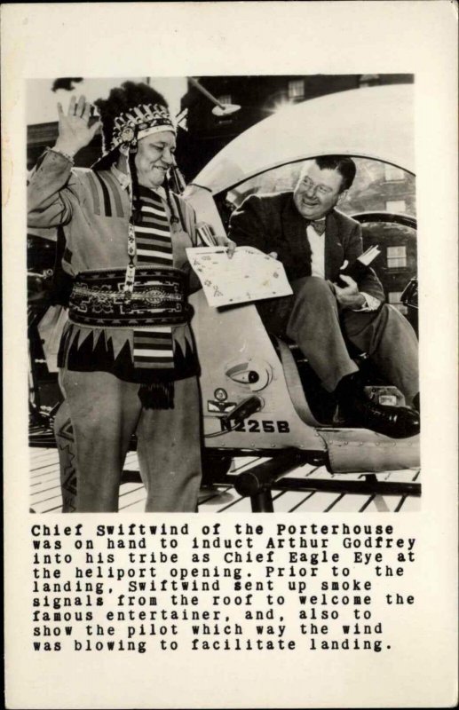 Chief Swiftwind & Eagle Eye  of Porterhouse Helicopter Chicago?  RPPC Postcard