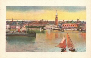 Vintage Postcard 1910's Venezia Sea Water Ships Boats Buildings Panorama