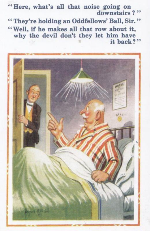 Oddfellows Ball Hotel Waiter Noise Donald McGill Banned Comic Humour Postcard