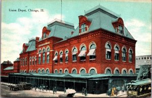 Postcard Union Railroad Depot in Chicago, Illinois