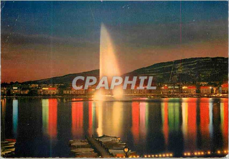 Modern Postcard Geneve and water jet lights