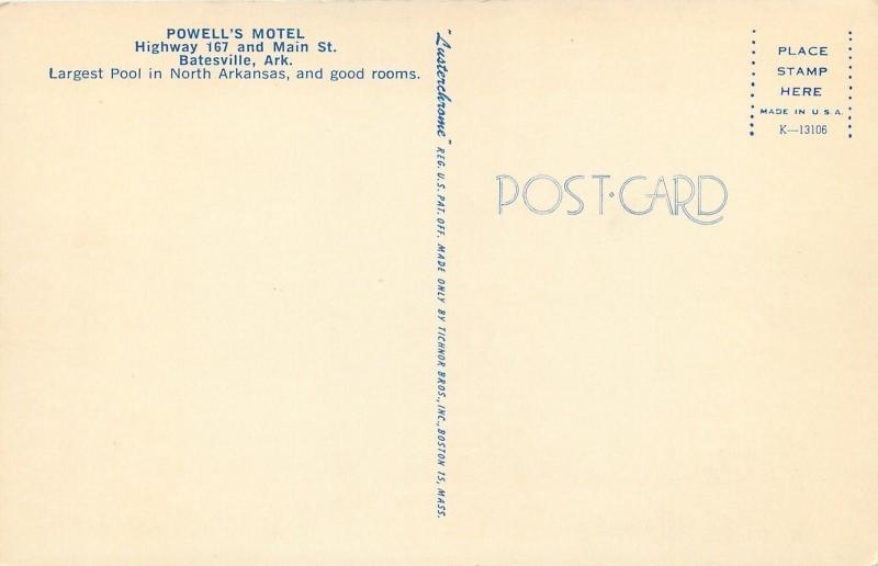 Batesville Arkansas~Powell's Motel & Restaurant~Front & Pool~1950s PC 