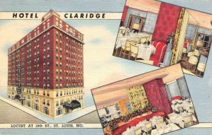 ST LOUIS, Missouri MO    HOTEL CLARIDGE & Interior Views  1951 Curteich Postcard