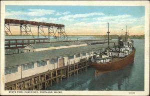 Portland ME State Pier Casco Bay Ship c1920 Postcard