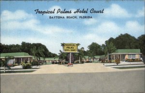 Daytona Beach Florida FL Tropical Palms Hotel Court c1940s-50s Linen Postcard
