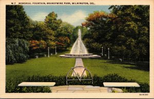 Vtg 1930s Memorial Fountain Brandywine Park Wilmington Delaware DE Postcard