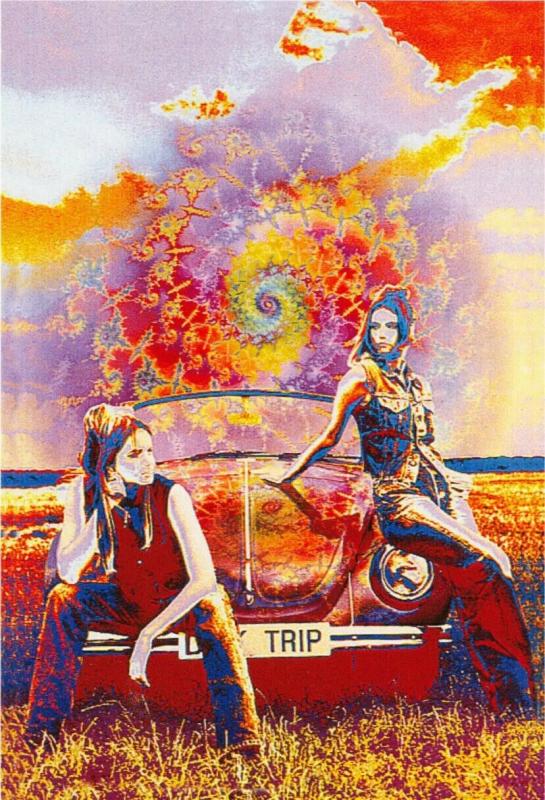 Volkswagen Beetle Day Trip 1960s Style Psychedelic Hippie Art Postcard