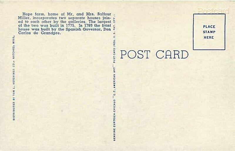 MS, Natchez, Mississippi, Hope Farm, Curteich No. 8B289-N