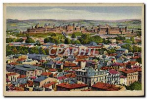 Old Postcard Carcassonne panorama of the city and quotes