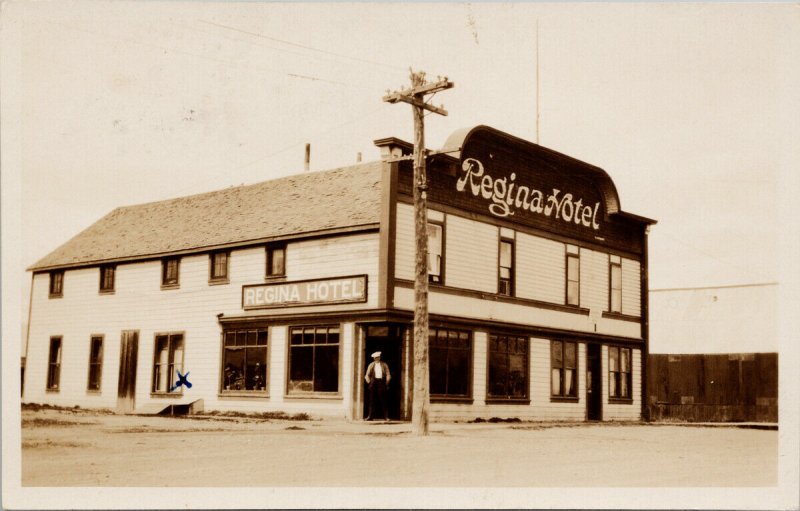 Regina Hotel Whitehorse Yukon YT Man in Doorway Gowen Sutton RPPC Postcard H10