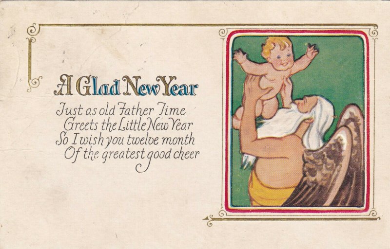 A Glad New Year, Poem, Angel Holding A Baby, PU-1923