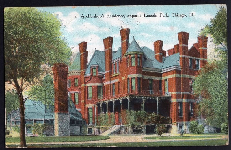 Illinois CHICAGO Archbishop's Residence opposite Lincoln Park 1909 Divided Back