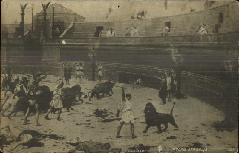 Russian Issued Gladiators Coliseum Men Lions c1900 Real Photo Postcard G19