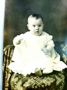 Vintage Postcard Baby Child Portrait in White Clothes Sitting on Chair RPPC 