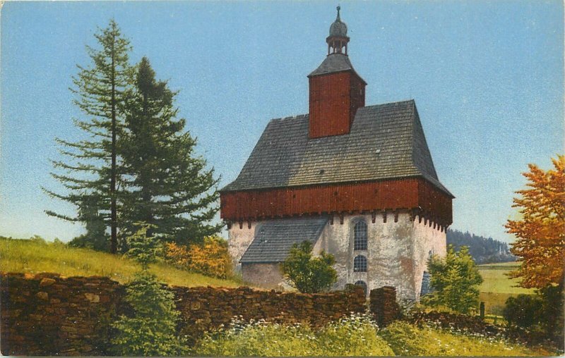 Photochrom early postcard landscape rural life inn house keep tree church bell