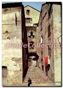 Postcard Modern Charm and colors of Corsica Corte old street in the square of...