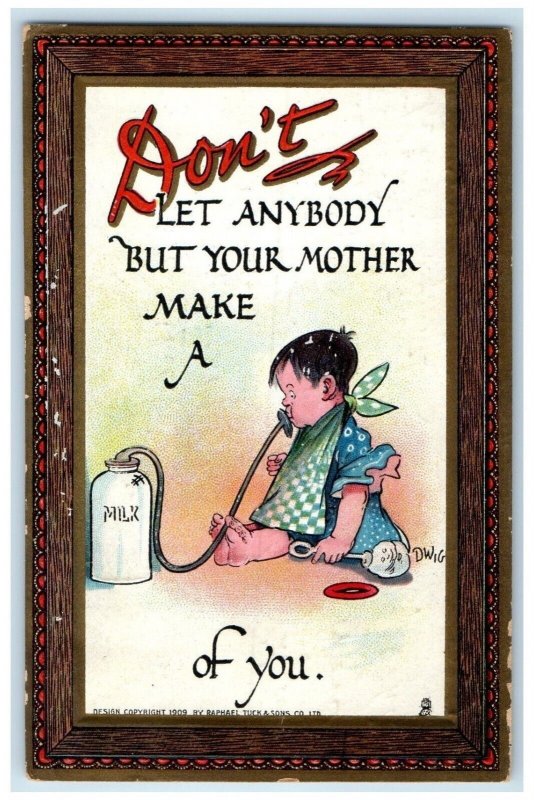 1910 Little Boy Don't Let Anybody Sucking Milk Dwig Tuck's Columbus OH Postcard