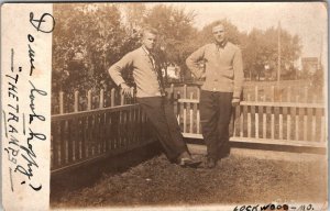 1910 RPPC POSTCARD Men Cardigans Lockwood Missouri To Clinton Wisconsin JG11