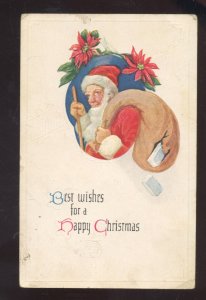 SANTA CLAUS BROWN SACK OF TOYS VINTAGE CHRISTMAS POSTCARD HARLAN IOWA